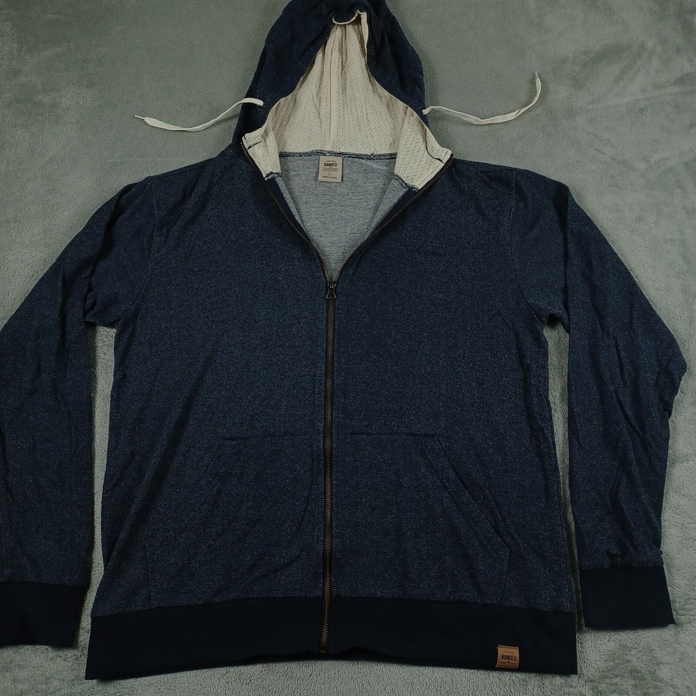 Banded‎ Jacket Mens Large Blue Full Hooded Pockets Knit Outdoor